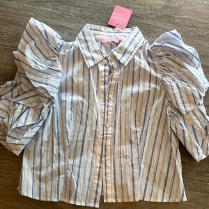 Light cotton blue white striped shirt- puff sleeve